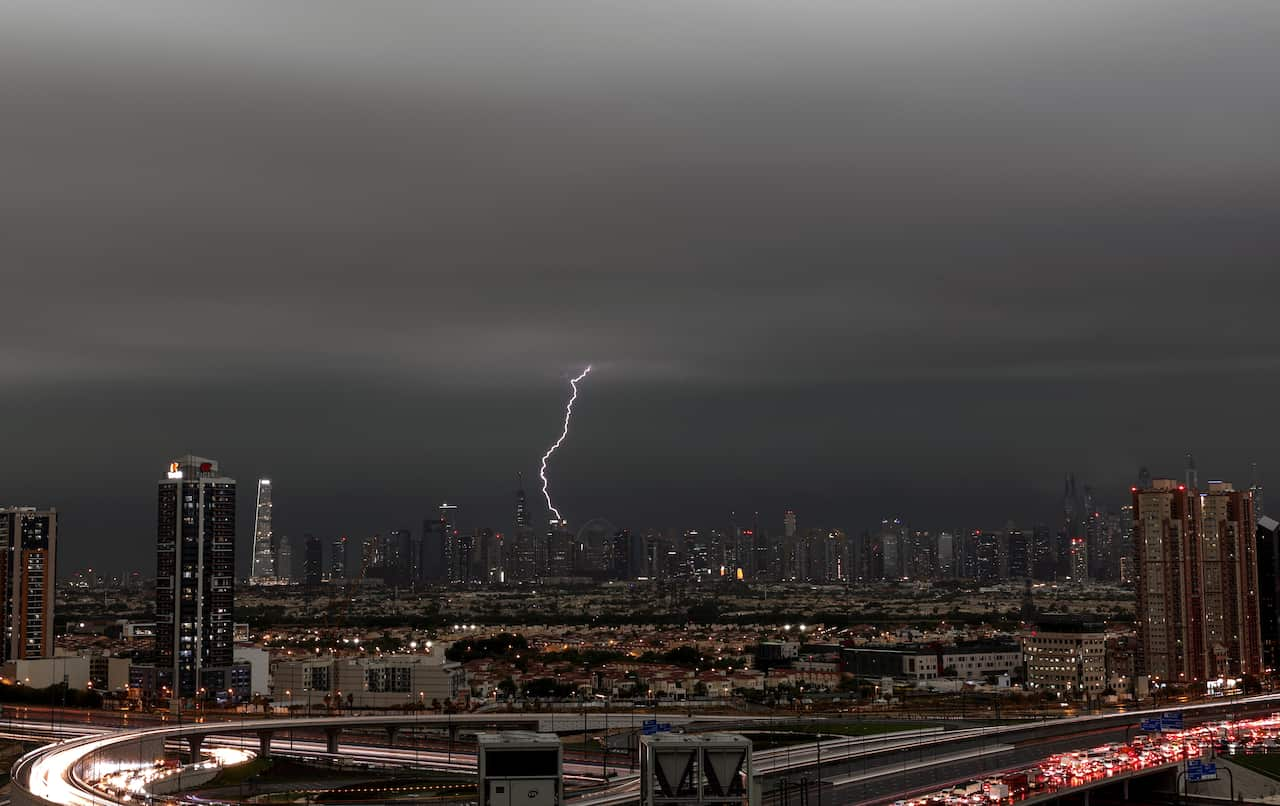 Lighting seen in the distance in Dubai. 