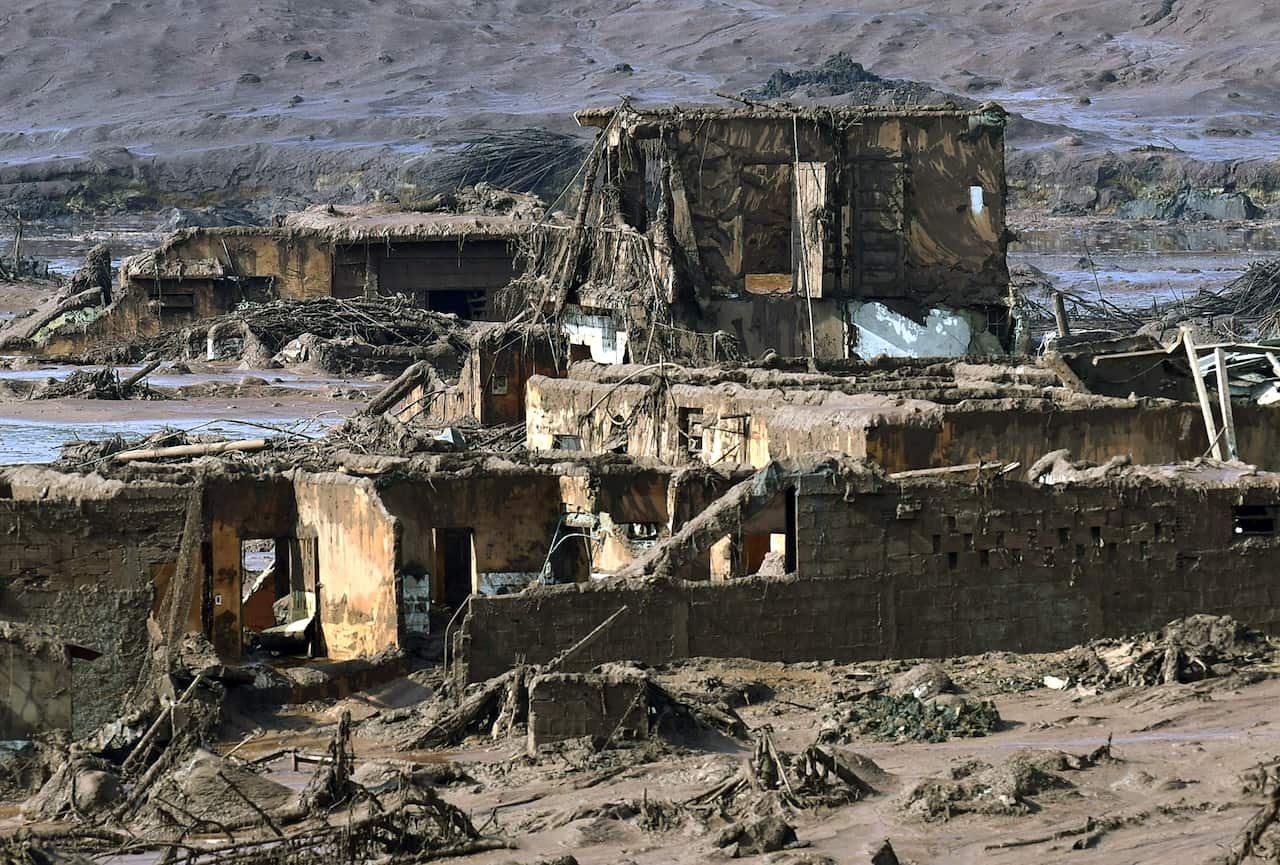 Destroyed houses after a dam burst.