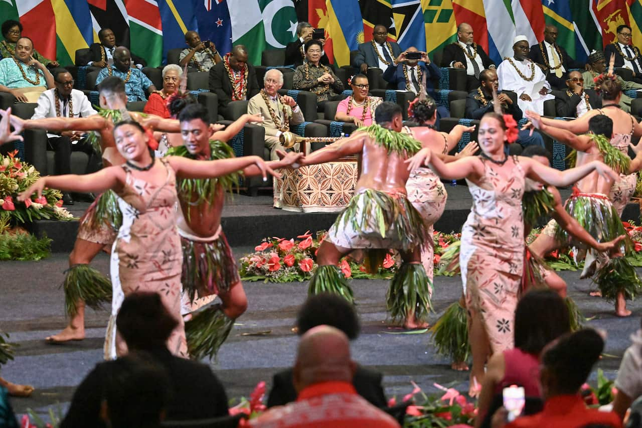 Dancers perform at the CHOGM opening ceremony.