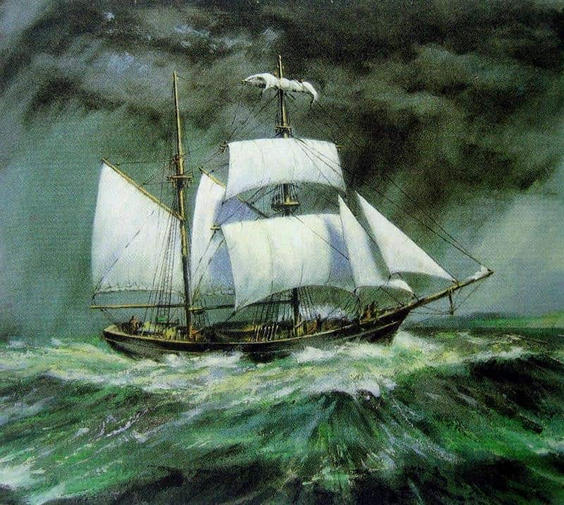 A painting of a sailing ship