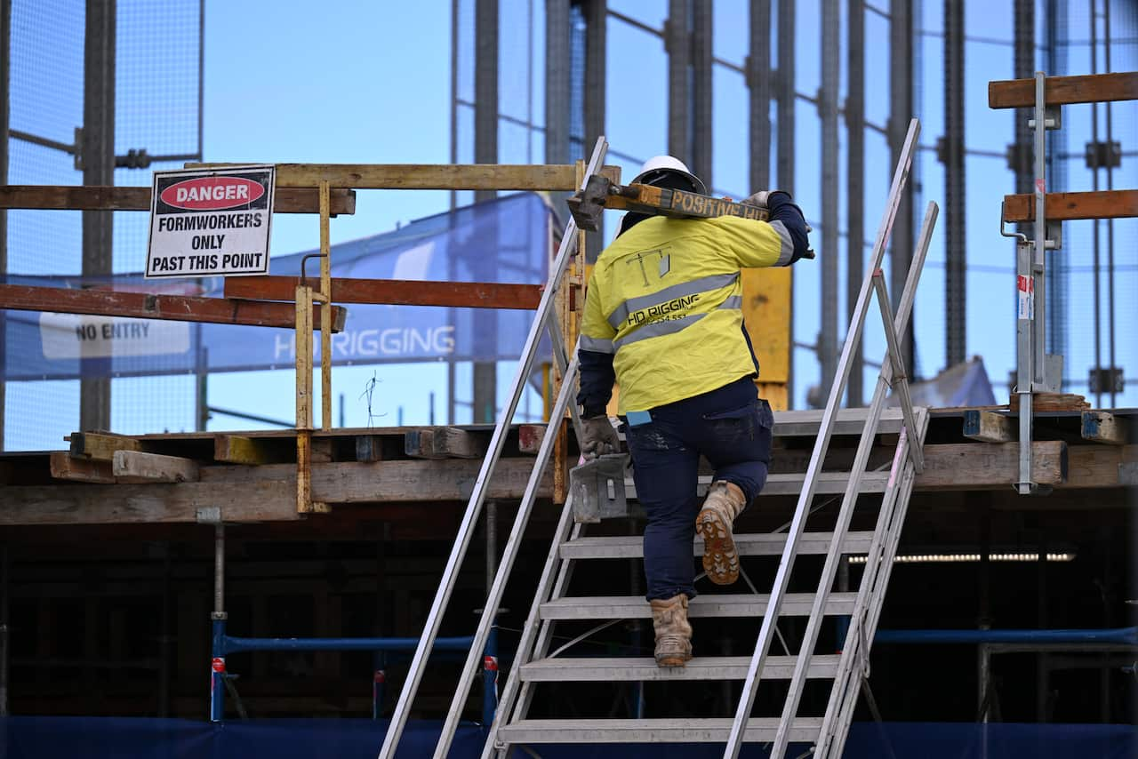 Construction works on a building site for apartments