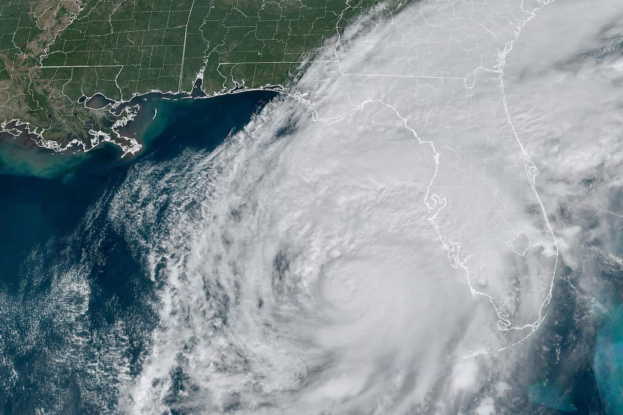 A satellite image shows Hurricane Milton in the Gulf of Mexico off the coast of Florida.