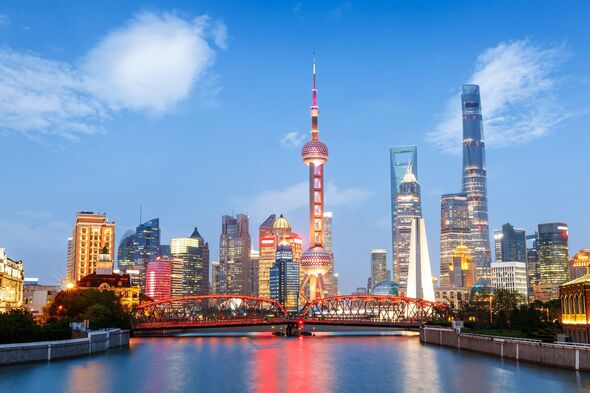 Beautiful modern city at night in Shanghai, China