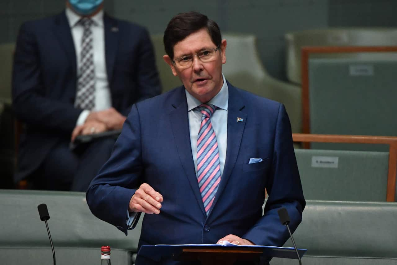 Kevin Andrews in parliament delivering a speech.