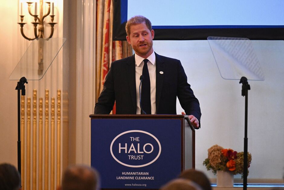 Prince Harry speaks at a Halo Trust event