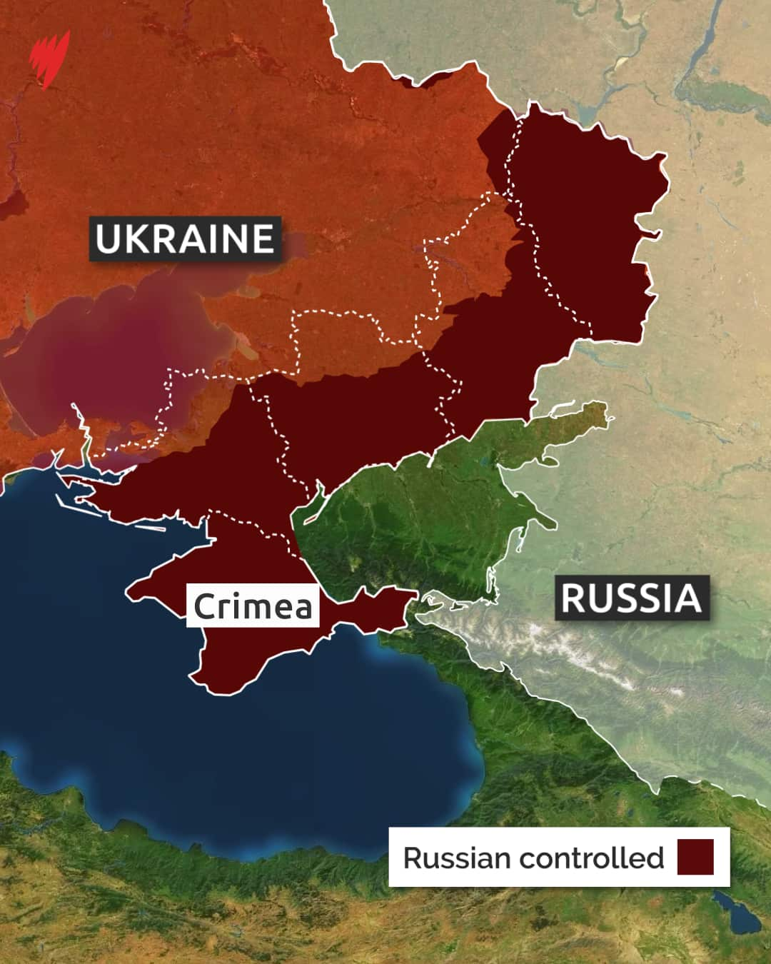 A map of Crimea in relation to Russia and Ukraine.